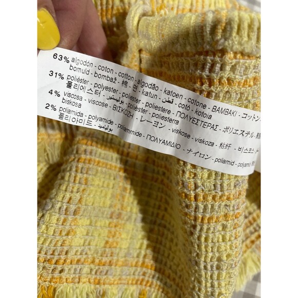 Zara Women’s Cotton Smocked Crop Top size M Square Neck Fringe Trim Boho Beach - Picture 6 of 7